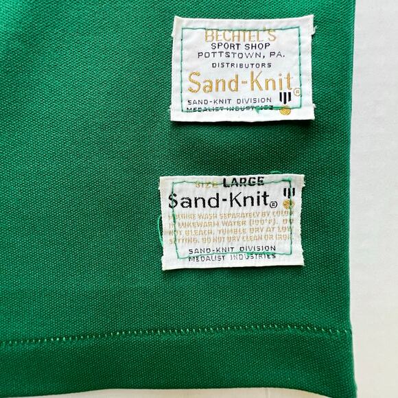 True Vintage Sand Knit Medalist Manatawny Baseball Jersey Green Yellow L 70s 22 - Picture 2 of 11